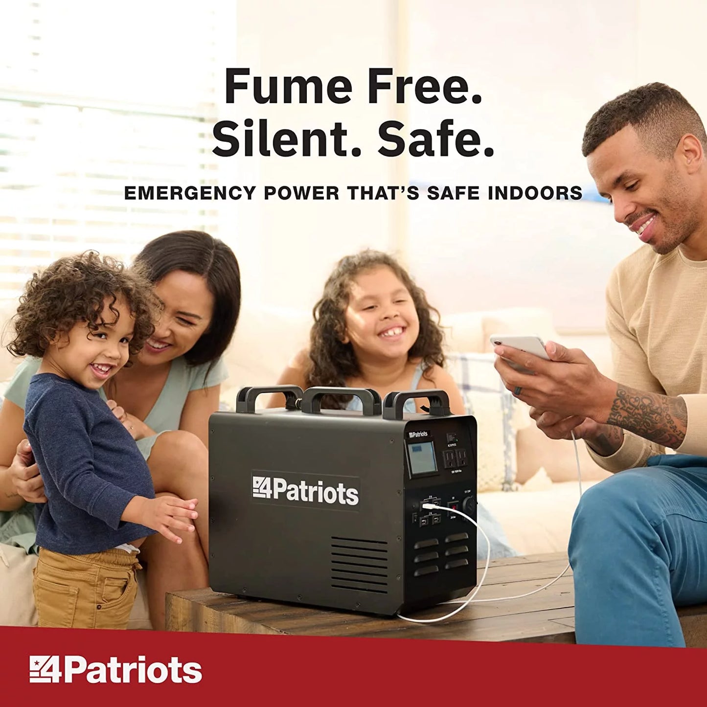 Patriot Power Generator - Fume-Free, Silent & Safe Lithium-Iron-Phosphate Battery - 100-Watt Solar Panel Included- Reliable Power Source during an Outage - Quiet and Portable - 2,500 + Lifecycles