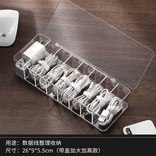 See-Through Charge Cable Organizer Box,Data Cable Management Box USB Cord Sorter, Small Desk Accessories Organizer and Storage