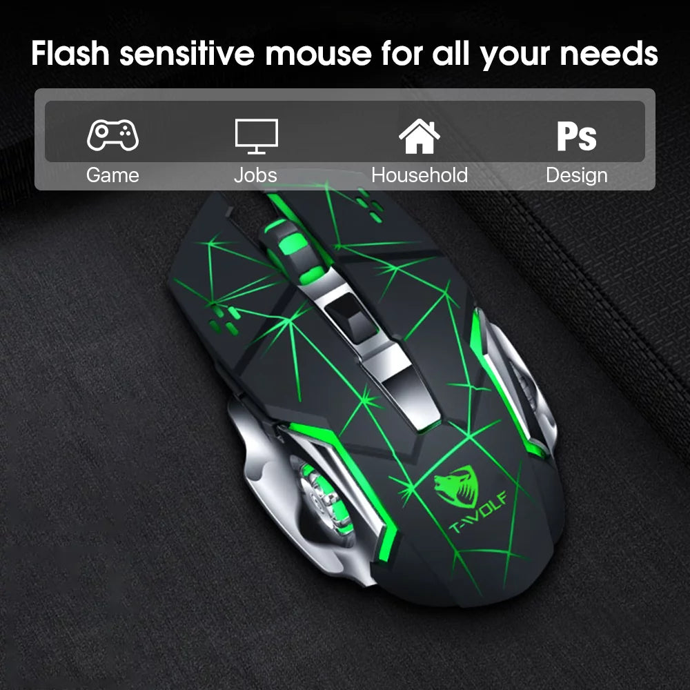 Wireless Gaming Mouse with Buttons on the Side Rechargeable Computer Mice with Light