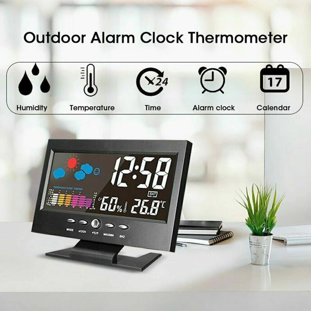 LED Digital Alarm Clock Snooze Calendar Thermometer Hygrometer Weather Display