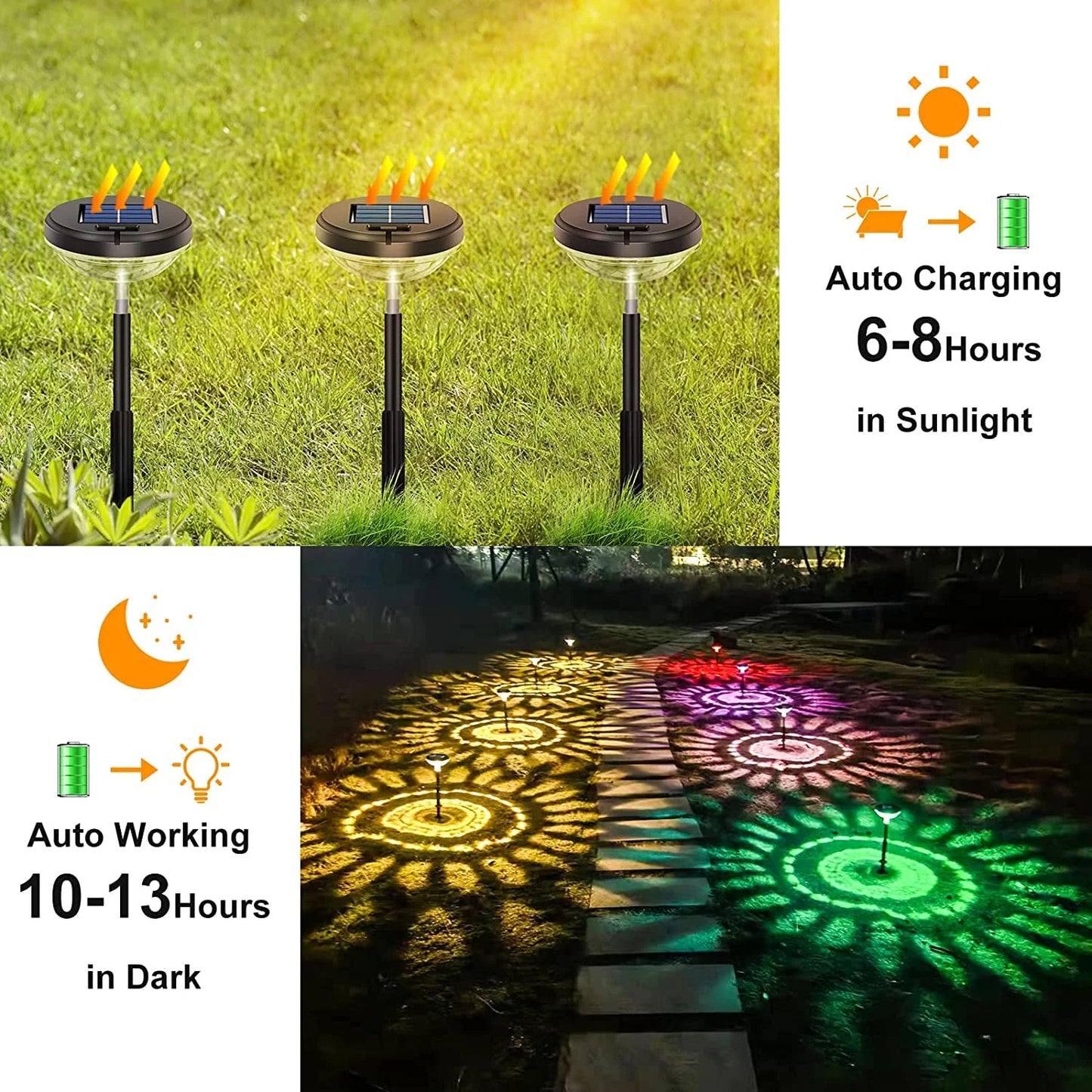 Solar Pathway Lights 6 Pack, Waterproof Solar Outdoor Lights, LED Landscape Lighting for Walkway Yard Garden Lawn Patio (Multicolor & Cool White)