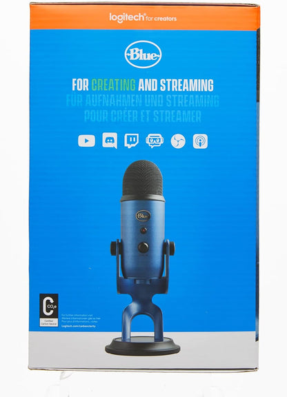 Logitech for Creators  Yeti USB Microphone for Gaming, Streaming, Podcasting, Twitch, Youtube, Discord, Recording for PC and Mac, 4 Polar Patterns, Studio Quality Sound, Plug & Play-Midnight