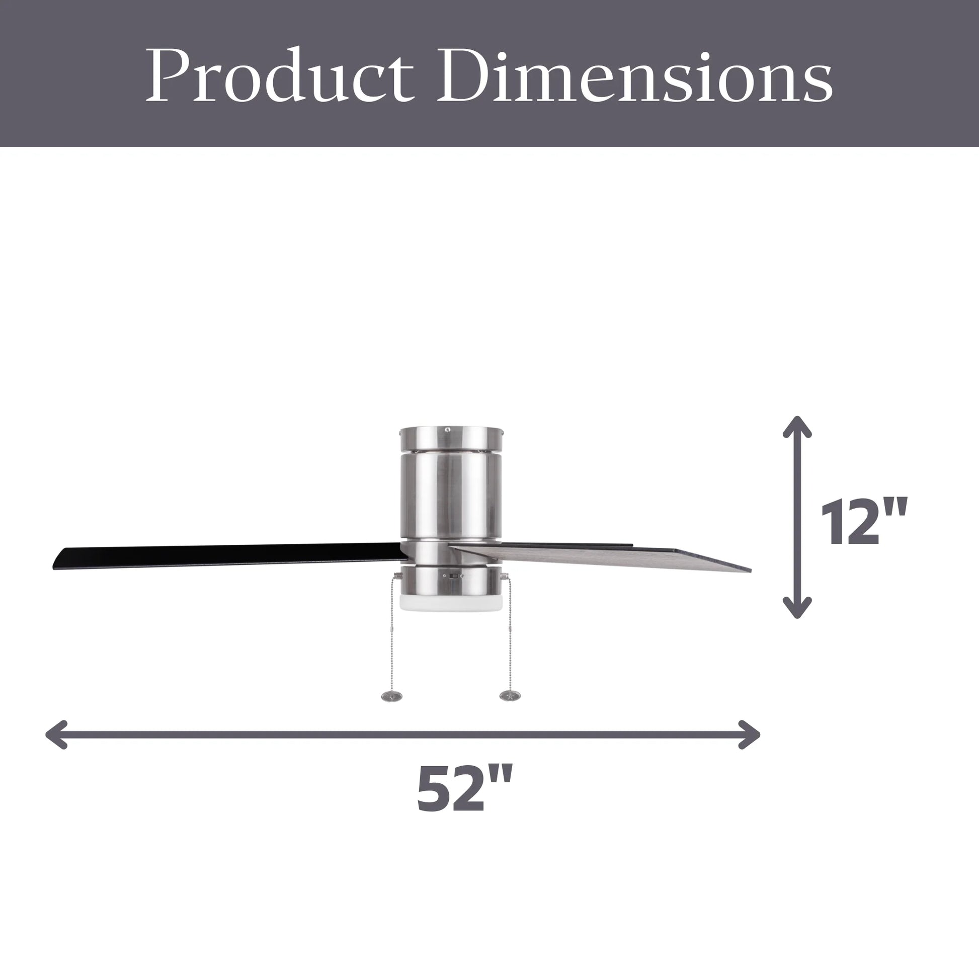 52" Modern Nickel Indoor Flushmount Ceiling Fan with Color Changing Light, Pull Chain Control & Reverse Airflow