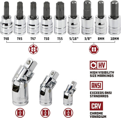 200 Piece 1/4-Inch, 3/8-Inch, and 1/2-Inch Drive Mechanics Tool Set - with SAE and Metric Socket Set,  XT 90 Tooth Seal-Head Ratchets, Including Case - 642472