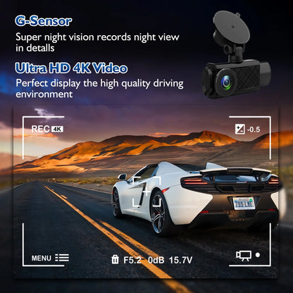 Dash Cam,3 Channel Dash Cam,4K+1080P Dash Cam Front and Inside,Triple Dash Cam for Car,Dash Camera with 32GB Card, 2160P Full Uhd,G-Sensor,170°Deg Wide Angle Dashboard with Infrared Night Vision