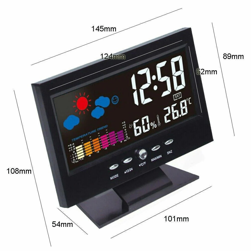 LED Digital Alarm Clock Snooze Calendar Thermometer Hygrometer Weather Display