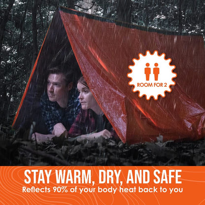 Survival Life Tent • 2 Person Mylar Emergency Shelter Tube Tent + Paracord • All-Weather Protection for Camping, Hiking, & Survival Kits • Includes Emergency Whistle