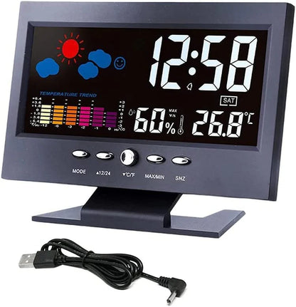 LED Digital Alarm Clock Snooze Calendar Thermometer Hygrometer Weather Display