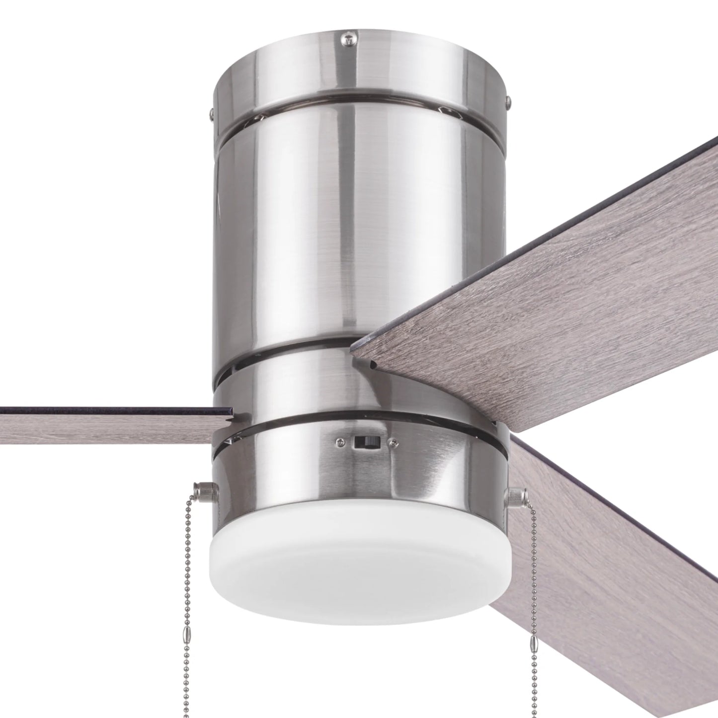 52" Modern Nickel Indoor Flushmount Ceiling Fan with Color Changing Light, Pull Chain Control & Reverse Airflow