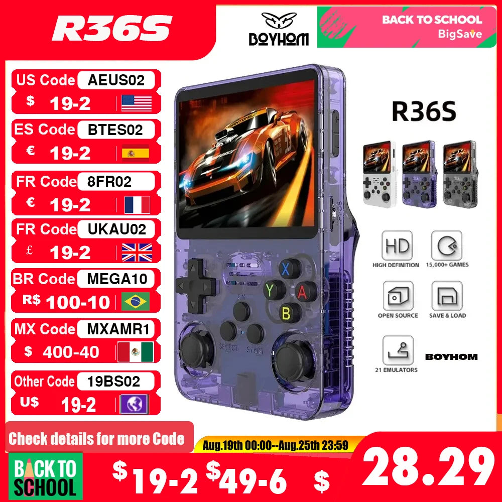 Open Source R36S Retro Handheld Game Console Linux System 3.5 Inch IPS Screen Portable Pocket Video Player 64GB Game Gift