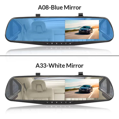 Dash Cam 4.3 Inches Car DVR Rearview Mirror Driving Recorder Dual Lens Front and Rear Camera Video Recorder Black Box