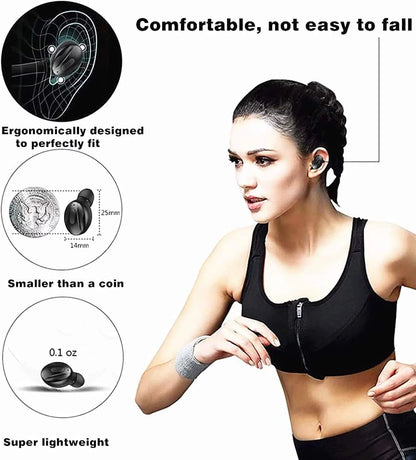 True Wireless Earbuds, TWS Stereo Waterproof Bluetooth in Ear Earphones with Charging Case, Noise Cancellation, Built-In Mic for Sports & Work