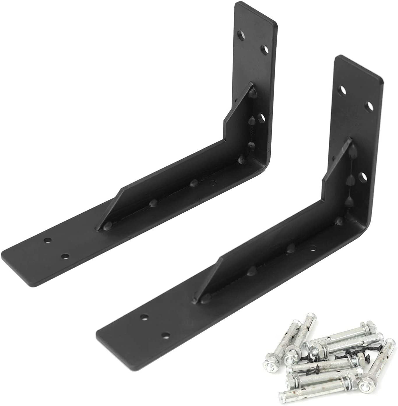 Countertop Support Brackets Heavy Duty, 12" X 6" Max Load 330 Lb 5 Mm Thick Iron Industrial Shelf Brackets Black Metal Farmhouse Wall Mounted Floating L Support for Hanging DIY Open Shelving