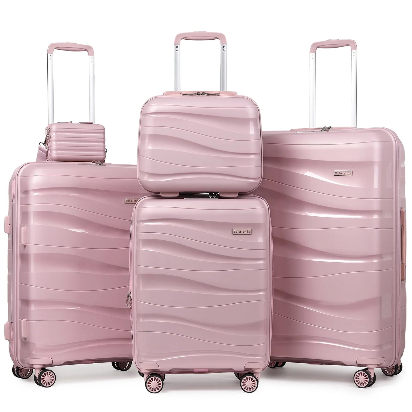 - 5 Luggage Sets PP Hardside Spinner Luggage - (Expandable Carry-On Suitcase20")(24" 28")-Rose Gold