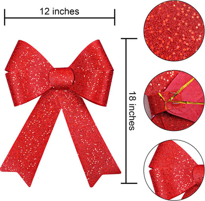 2 Pack 12 X 18 Inches Red Christmas Bows Christmas Wreaths Bows Xmas Plastic Bows for Christmas Tree, Garland and Outdoor Decoration