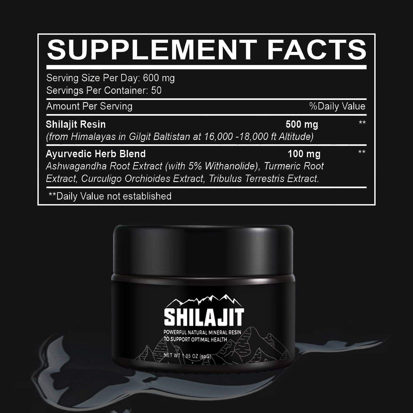 Shilajit Pure Himalayan 50 Grams Natural Organic Shilajit Resin,Golden Grade Shilajit Supplement for Men and Women with 80 Trace Minerals & Fulvic Acid for Energy, Immune Support