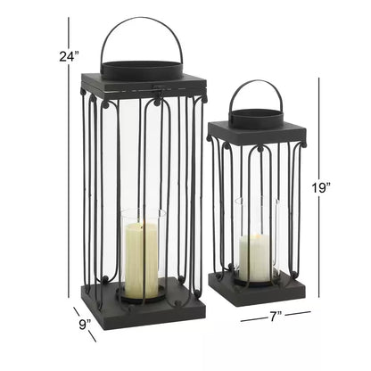 Black Metal Decorative Candle Lantern (Set of 2)