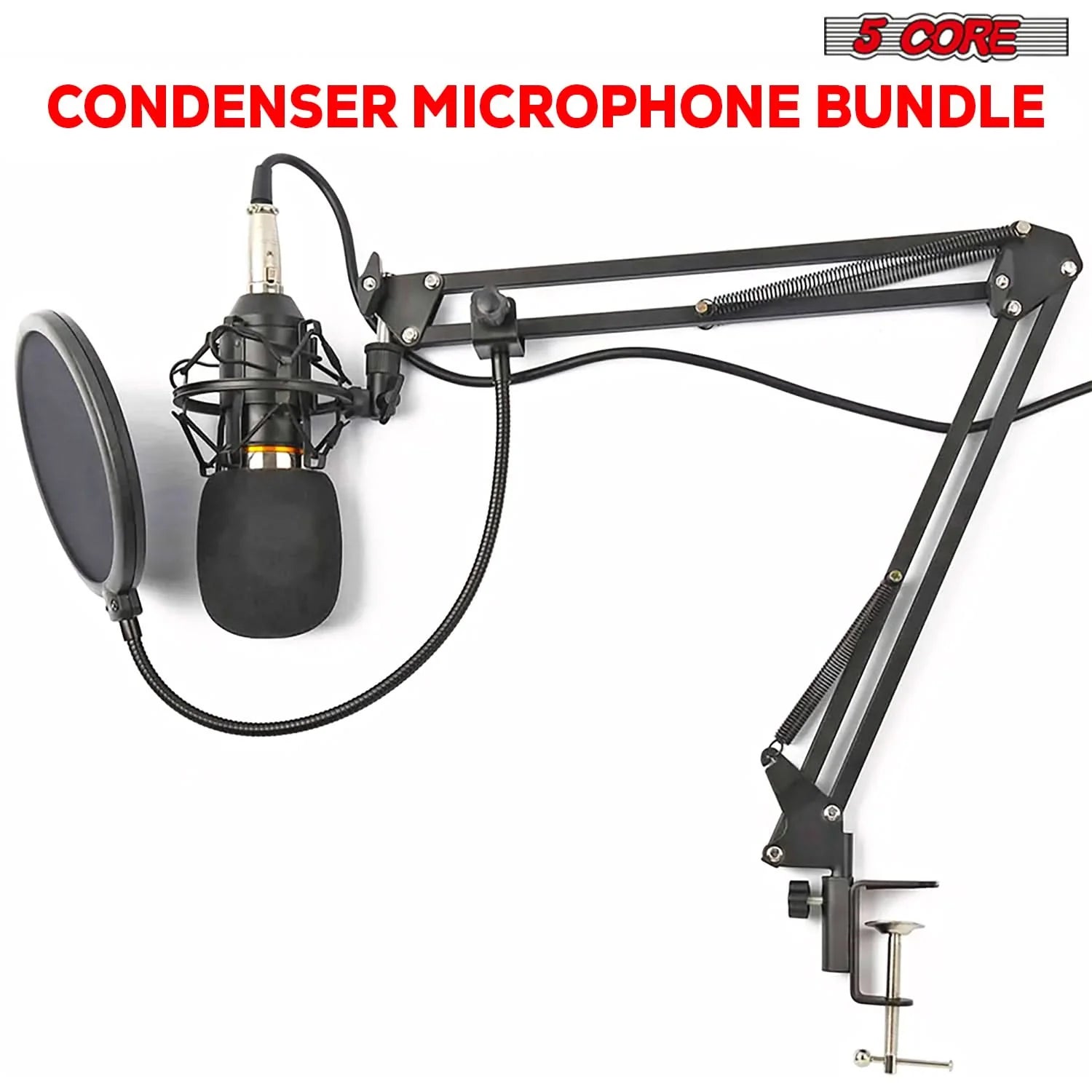 5Core Recording Microphone Podcast Bundle Professional Condenser Cardioid Mic Kit W Boom Arm