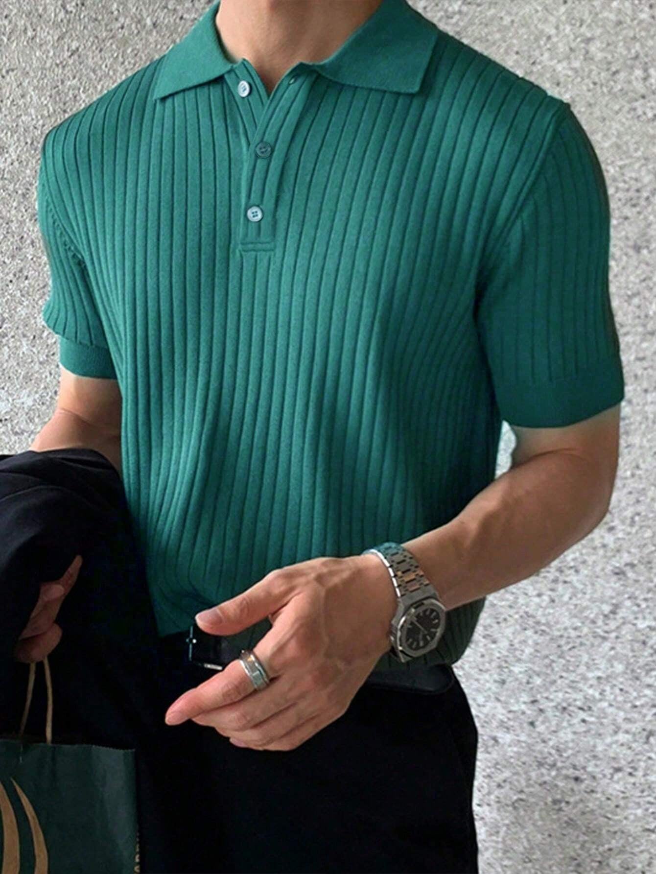 Manfinity Homme Men Ribbed Knit Polo Shirt