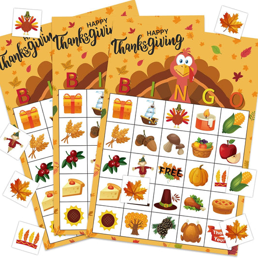 Thanksgiving Games Thanksgiving Bingo Game for Kids 24 Players Bingo Cards Thanksgiving Games for Family Thanksgiving Bingo for Toddlers Thanksgiving Activities for Kids Classroom Party