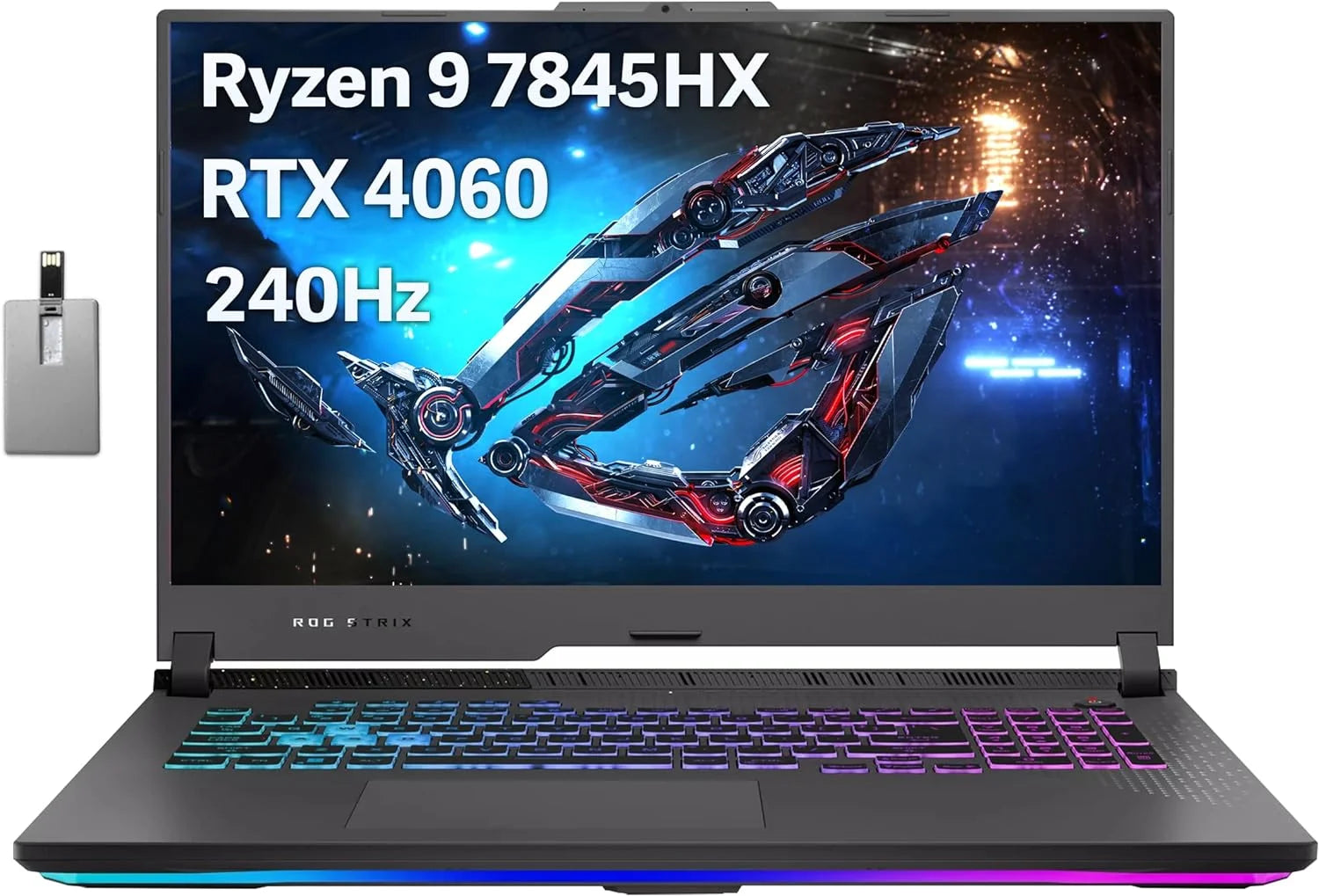 ROG Strix G17 Gaming Laptop, 17.3" QHD 240Hz Laptop, AMD Ryzen 9-7845HX, NVIDIA Geforce RTX 4060, 64GB DDR5, 2TB Pcie SSD, RGB Backlit Keyboard, Wi-Fi 6E, Win 11 Home, with Hotface 32GB USB Card