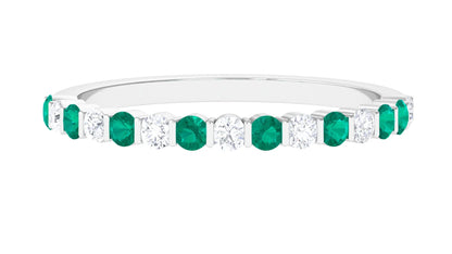 Real Emerald Half Eternity Ring with Moissanite for Women (0.75 CT, AAA Quality), 925 Sterling Silver, US 8.00