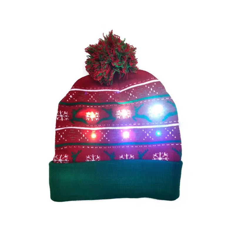 New Style! LED Christmas Hat Beanie Light up Illuminate Warm Hat 48 Patterns New Year Snowman Sweater Hat Christmas Decorations