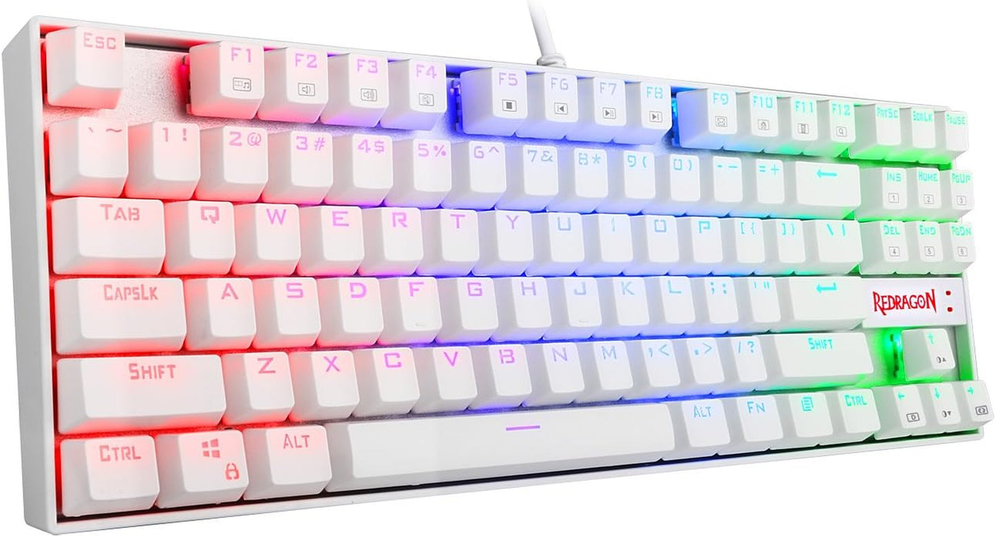 K552 Mechanical Gaming Keyboard 60% Compact 87 Key Kumara Wired Cherry MX Blue Switches Equivalent for Windows PC Gamers (RGB Backlit White)