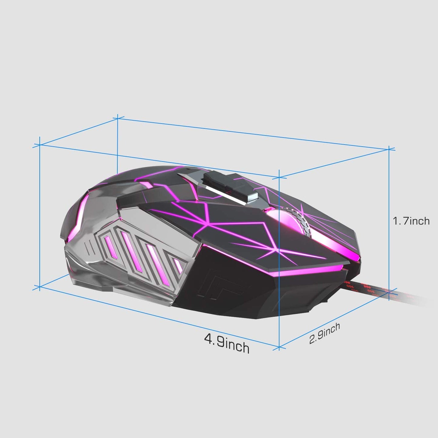 G10 Gaming Mouse Wired, 7 Colors Breathing LED Backlit Gaming Mouse, 6 Adjustable Speeds, Ergonomic Optical Computer Mouse with 7 Buttons for Windows PC Gamers