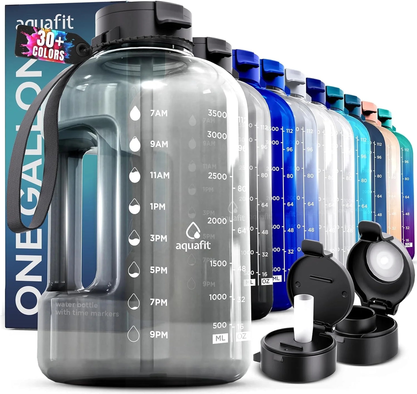 - Water Bottle with Straw - Motivational Big Water Bottle with Time Marker - 1 Gallon, Gray