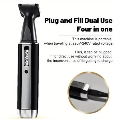 1Pc-Multi Functional Beauty Alecoy Four in One Electric Nose Hair Trimmer, Perfect Solution for Sideburns Shaving, MEN'S Care