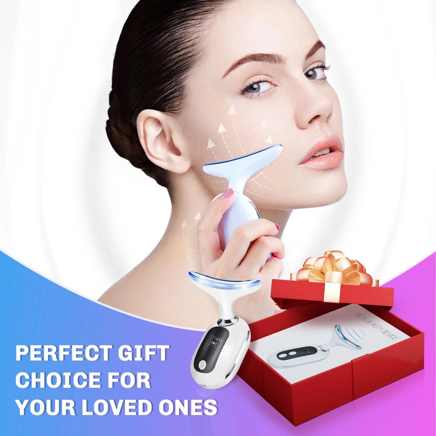 Firming Wrinkle Removal Device for Neck Face, Double Chin Reducer Machine with 45 +5℃ Heat & 3 Color Modes for Skin Care, Face Lift, Improve, Smooth and Tightening Skin, White