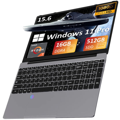 15.6" Laptop Computer W/Amd Ryzen 7 5700U up to 4.3 Ghz, 16GB RAM 512GB Nvme SSD, Windows 11 Pro Gaming Laptop, Backlit Keyboard, Fingerprint Unlock, Gray