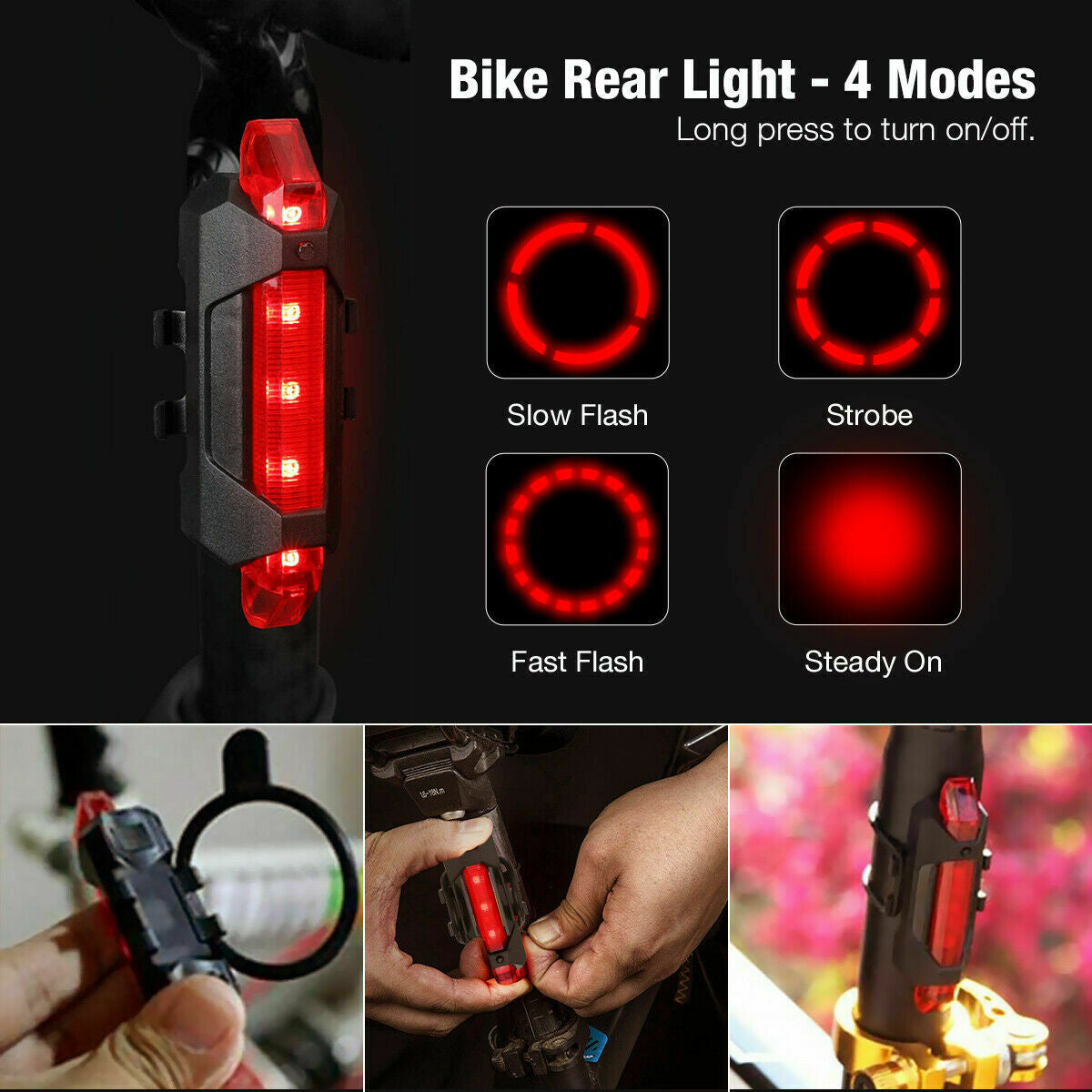 USB Rechargeable LED Bicycle Headlight Bike Head Light Cycling Rear Front Lamp Bike Light Rainproof USB Rechargeable LED Bicycle Light