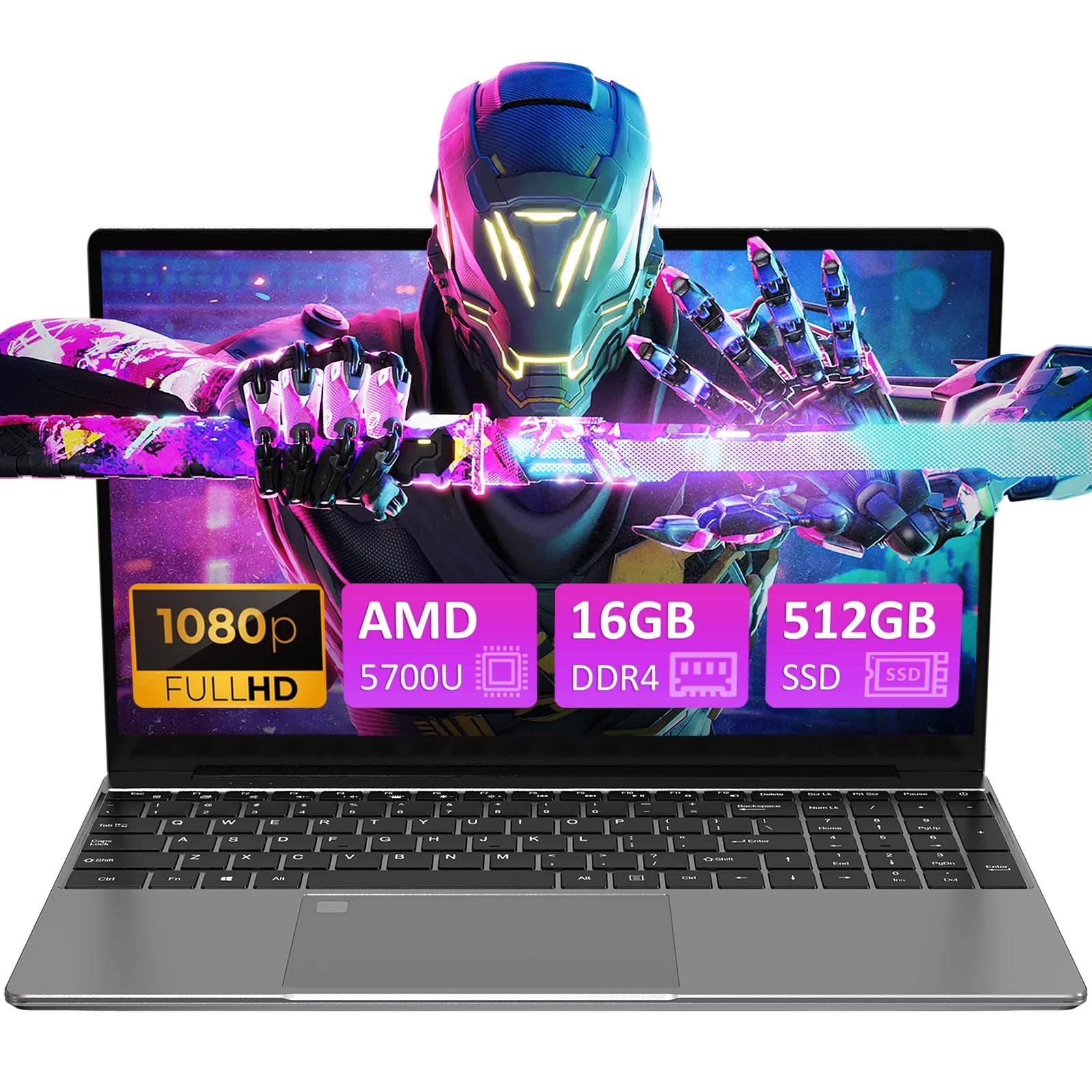 15.6" Laptop Computer W/Amd Ryzen 7 5700U up to 4.3 Ghz, 16GB RAM 512GB Nvme SSD, Windows 11 Pro Gaming Laptop, Backlit Keyboard, Fingerprint Unlock, Gray