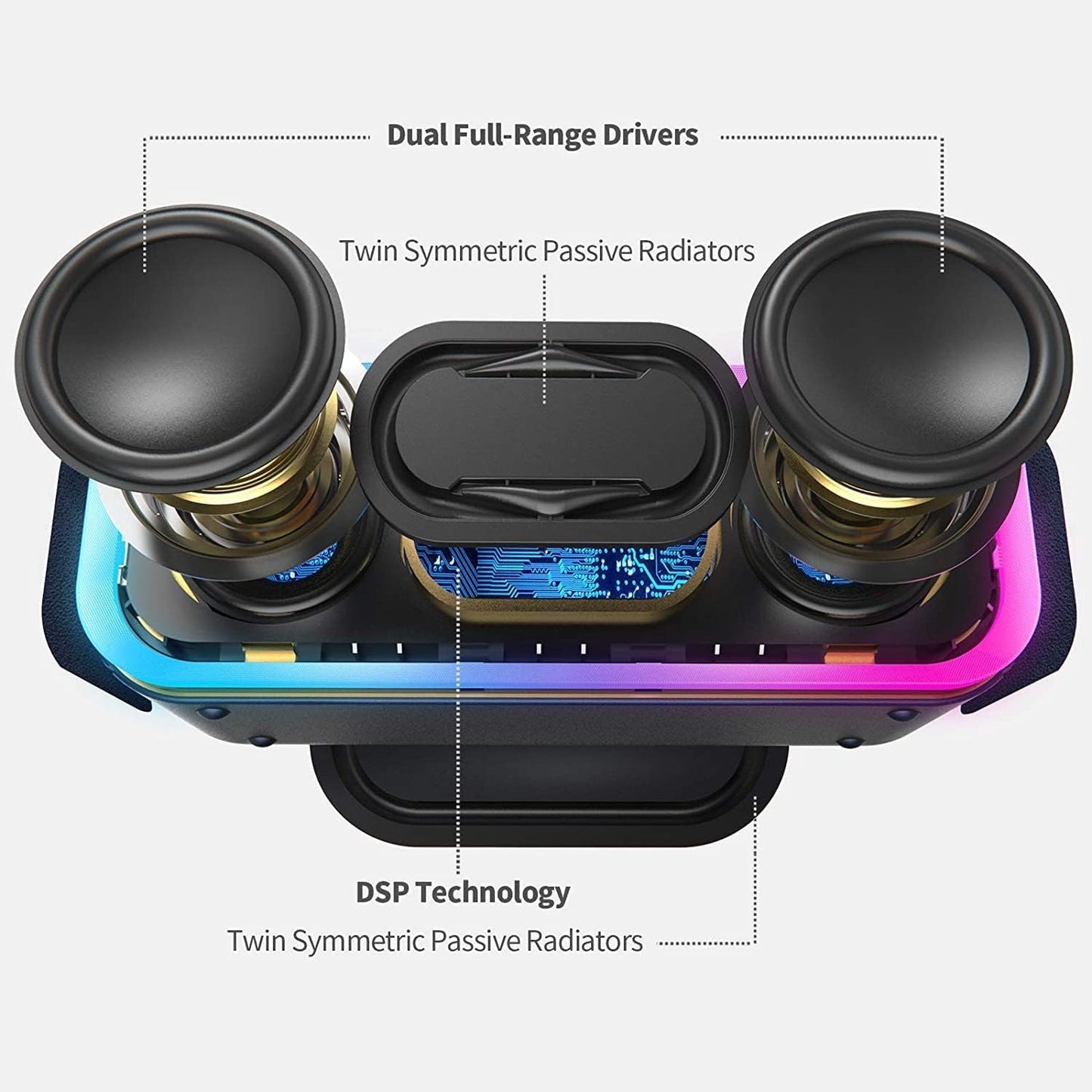 Bluetooth Speaker, Soundbox Pro+ Wireless Bluetooth Speaker with 24W Impressive Sound, Booming Bass, IPX6 Waterproof, 15Hrs Playtime, Wireless Stereo Pairing, Mixed Colors Lights, 66 FT- Grey