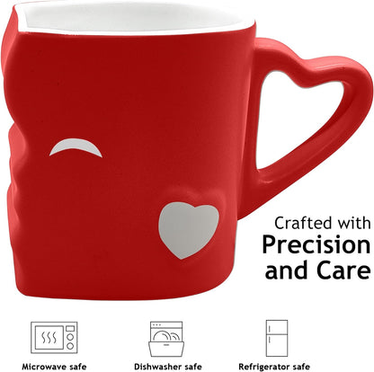 - Coffee Mugs/Kissing Mugs Set Ceramic with Gift Box (Red)