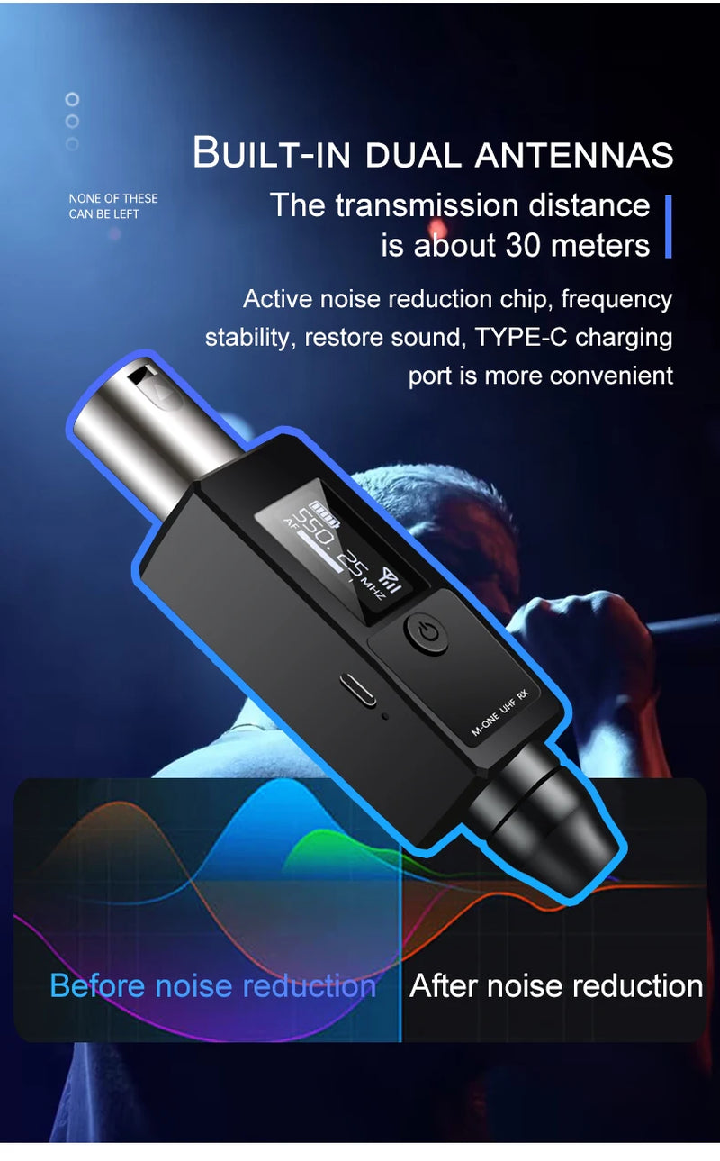 VK-38 UHF Wireless Microphone Converter XLR Transmitter and Receiver for Dynamic Microphone Guitar Receiver Transmission Adapter