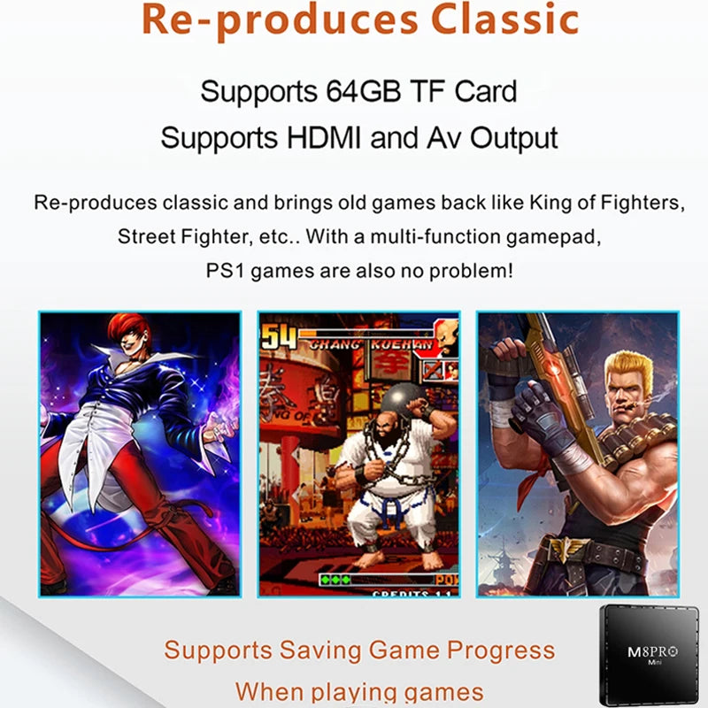 M8 Pro Mini Game Box 4K HD 64GB 10000+Games H313 Android 10 4G Wi Fi Smart TV Media Player Games Console Retro Game Console