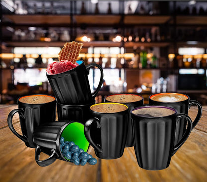 16Oz Matte Black Coffee Mugs Set of 6, Large Size Ceramic Espresso Cups, 16 Ounce Coffee Mugs, Black Coffee, Multicolor Inside