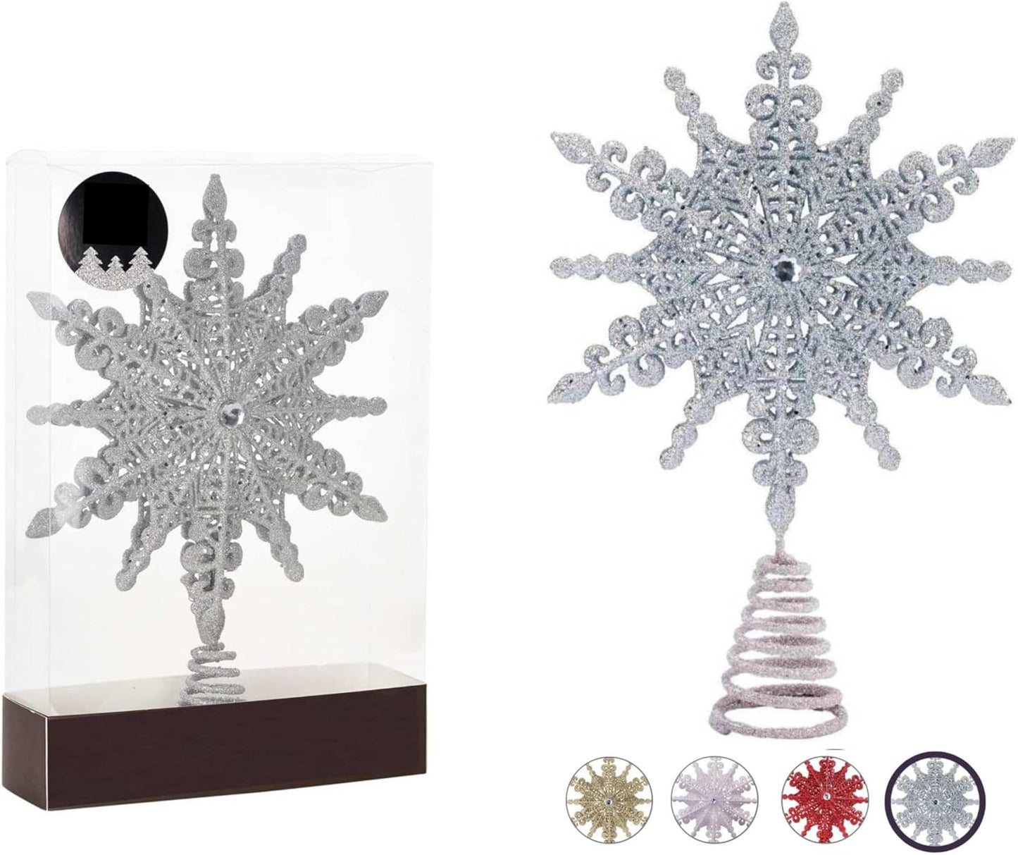 8 Inch Silver Glittered Filigree Christmas Star Tree Topper Star/Home Décor Ornaments (Silver)