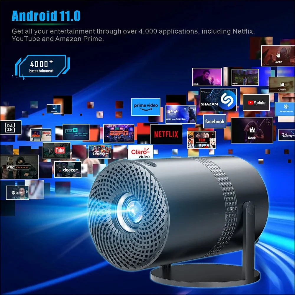 P300 Projector 4K Android 11.0 Wifi Rotatable Smart TV 720P Cinema Portable Outdoor Sync Phone Proyector for 1080P 8K Movie