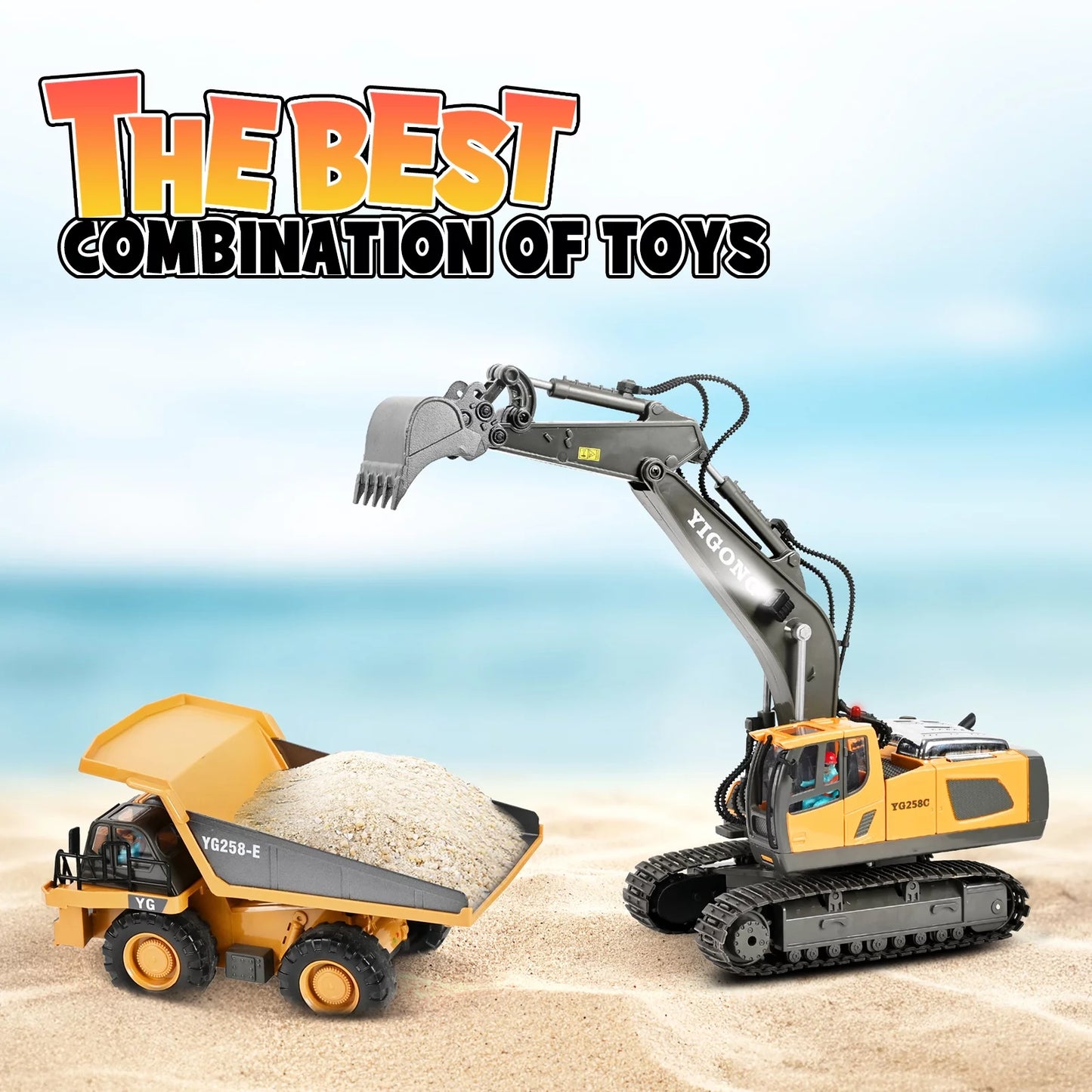 Remote Control Excavator,11 Channel RC Excavator Toys, Rechargeable Construction Vehicle Toys with Lights Sounds,Gifts for Kids 3-12 Years Old