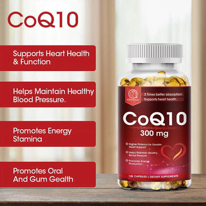 COQ10 Coenzyme Q10 300Mg Vegetarian Capsule Promotes Cardiovascular Health Heart Health - 120Ct