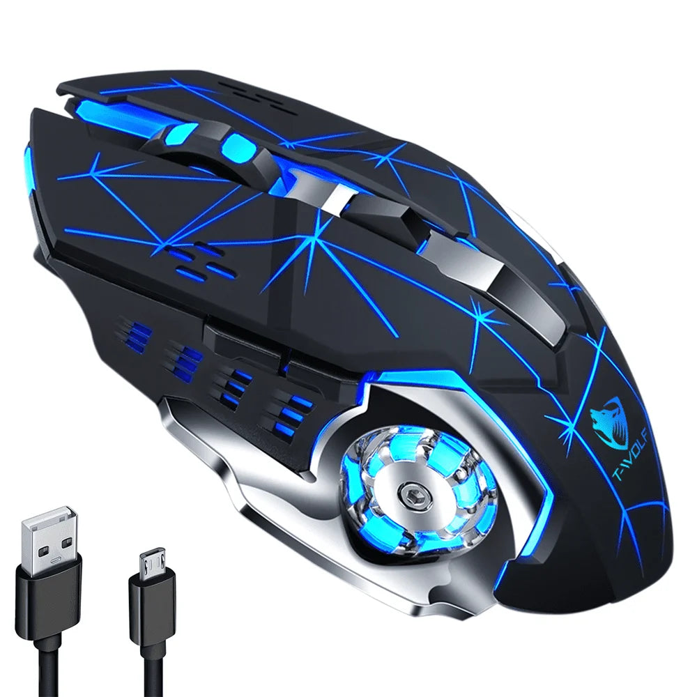 Wireless Gaming Mouse with Buttons on the Side Rechargeable Computer Mice with Light