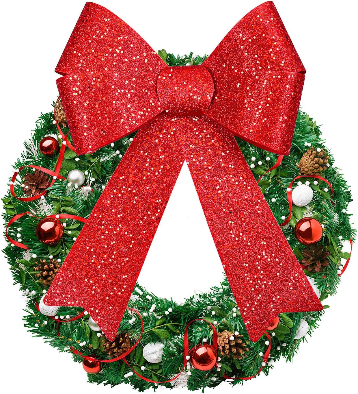 2 Pack 12 X 18 Inches Red Christmas Bows Christmas Wreaths Bows Xmas Plastic Bows for Christmas Tree, Garland and Outdoor Decoration