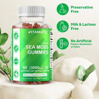 2 Pack  Irish Sea Moss Gummies - 3000 Mg - 60 Vegan Gummies - Made with Bladderwrack & Burdock Root - Seamoss Supplement for Thyroid, Energy, Immune Support