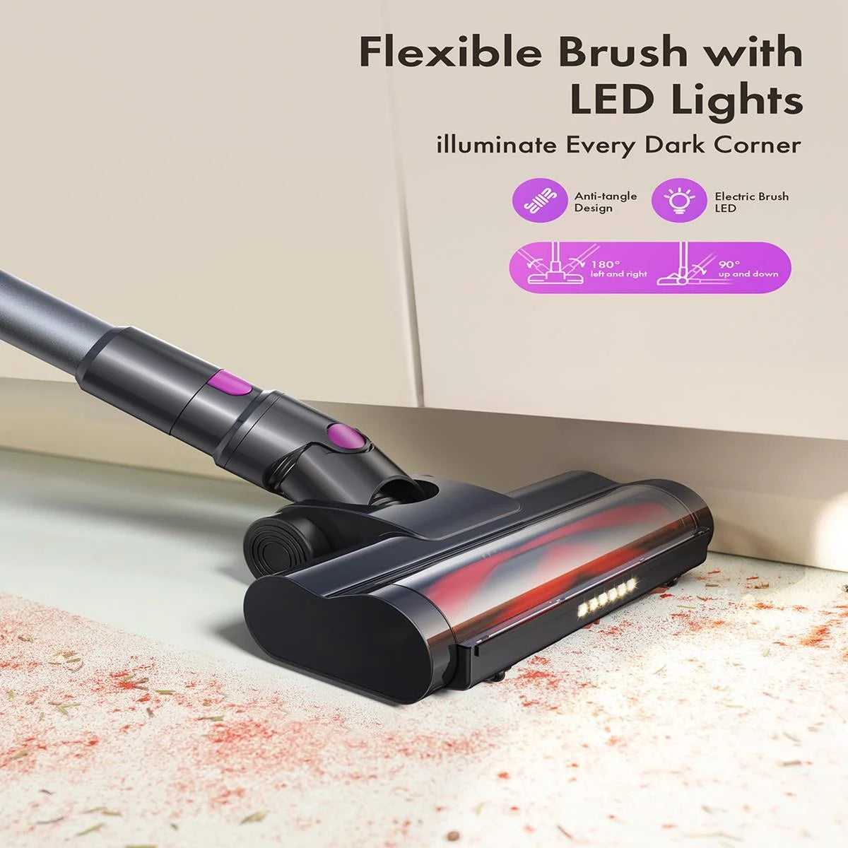 Cordless Vacuum Cleaner, 300W 23Kpa Powerful Suction Vacuum with LED Display, 3 Suction, 48Mins Runtime, Lightweight Stick Cleaner with Sofa Brush for Hard Floor/Carpet/Pet Hair/Car, Black