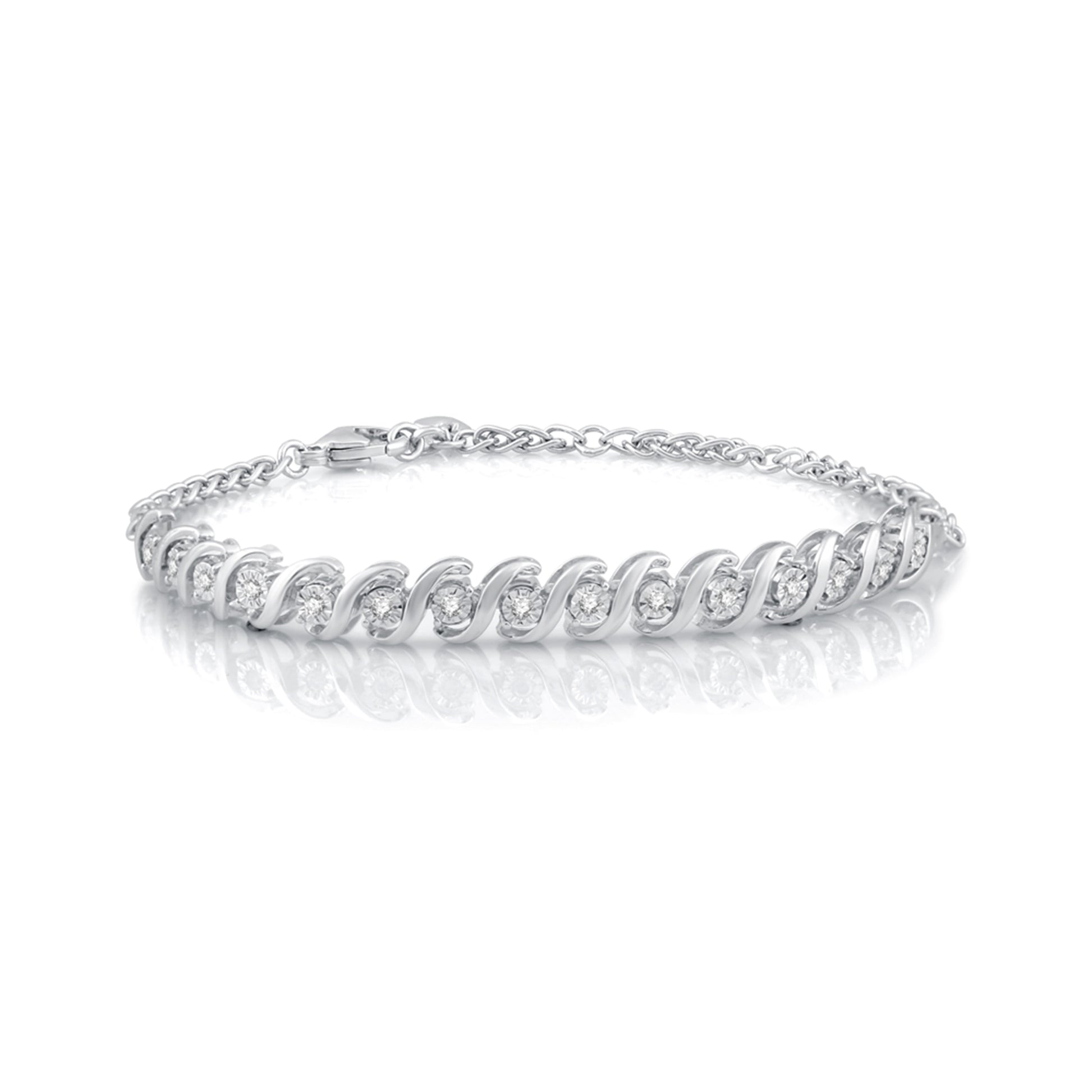 1/4 CTTW Diamond Women’S Swirl Link Tennis Bracelet .925 Sterling Silver