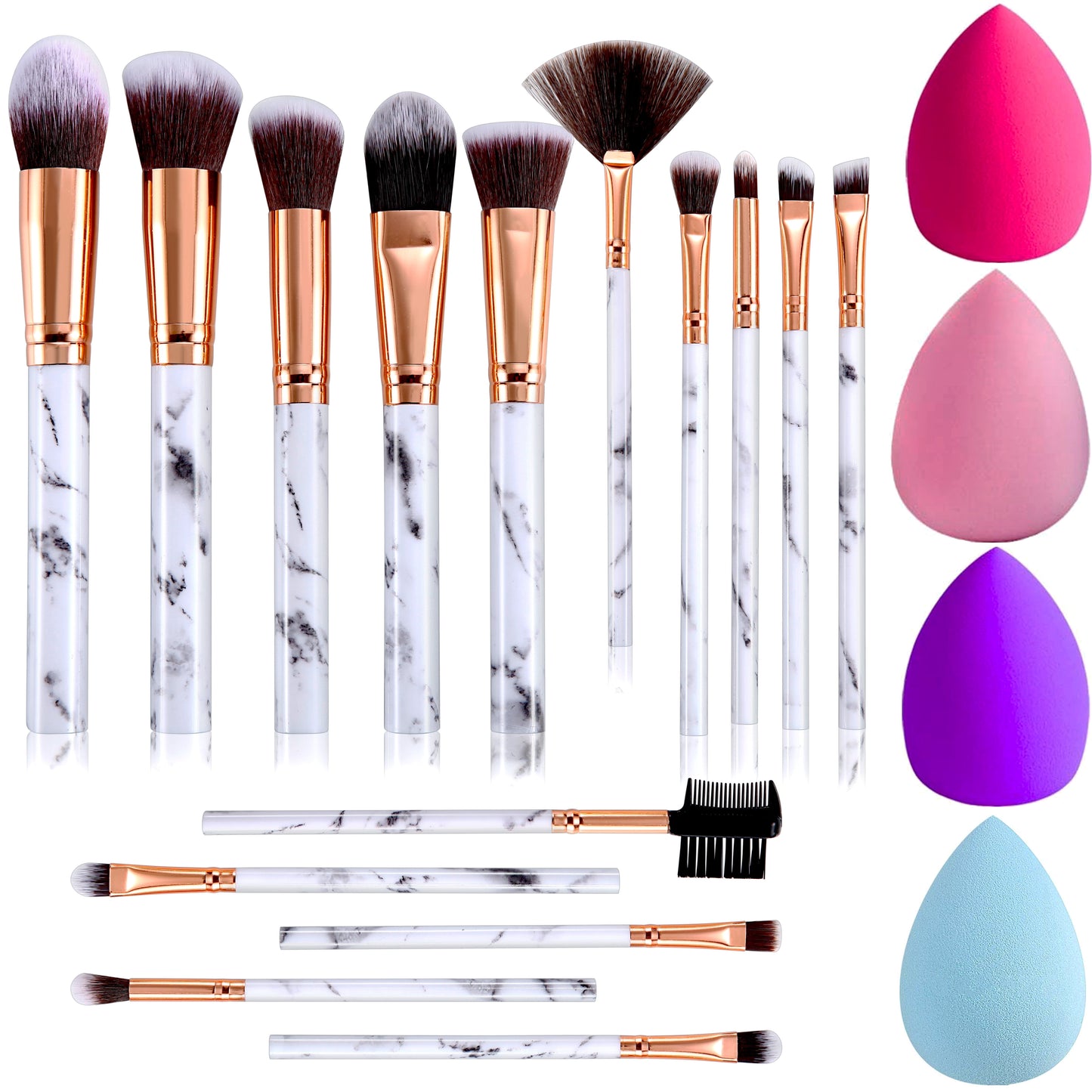 Makeup Brushes 15PCS Make up Brush Set Blush Foundation Concealer Eyeshadow Brushes with 4 Makeup Sponge - Valentine'S Day, Xmas Gift